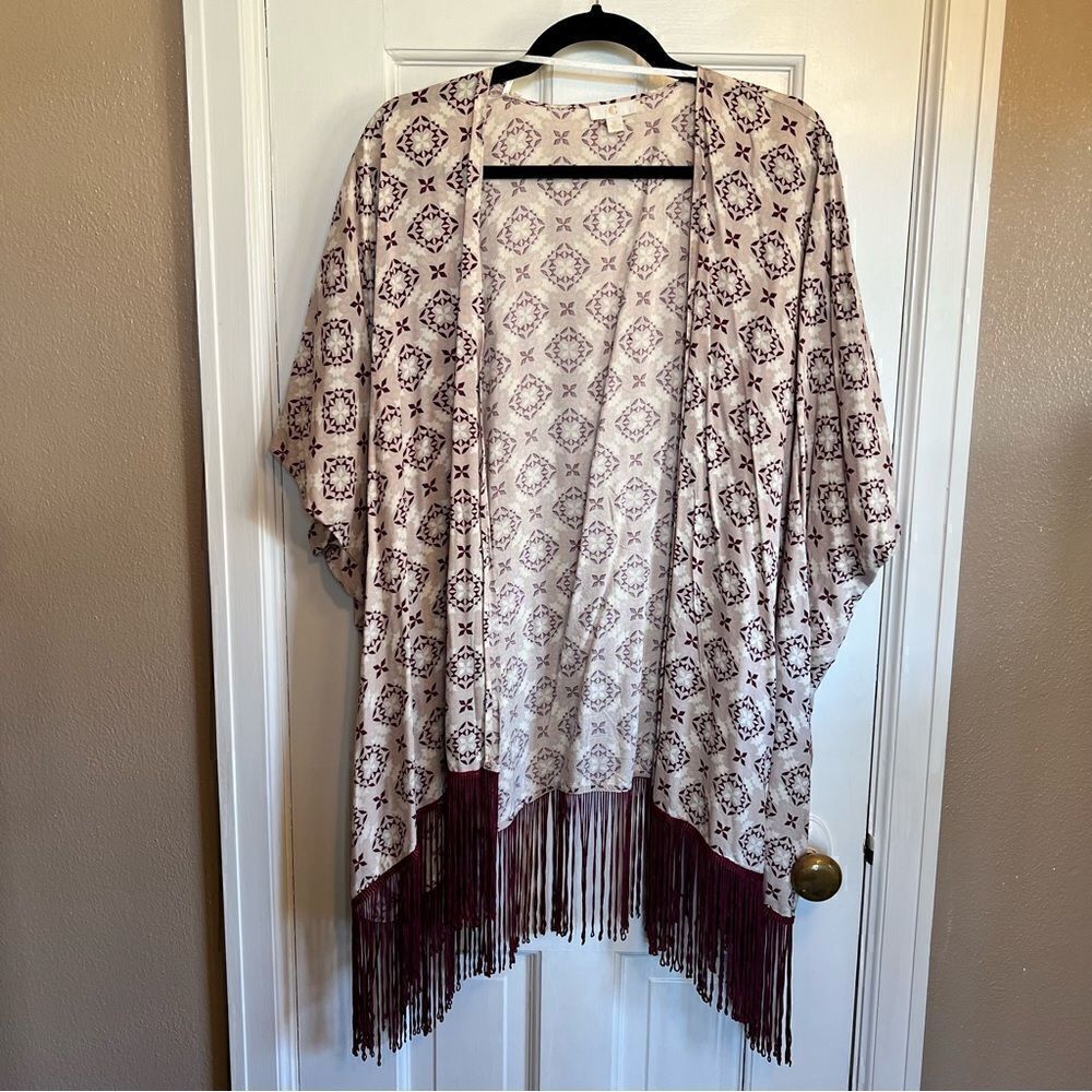 Charming Charlie Printed Fringe Detail Cardigan